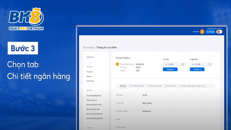 Tab danh mục chi tiết ngân hàng